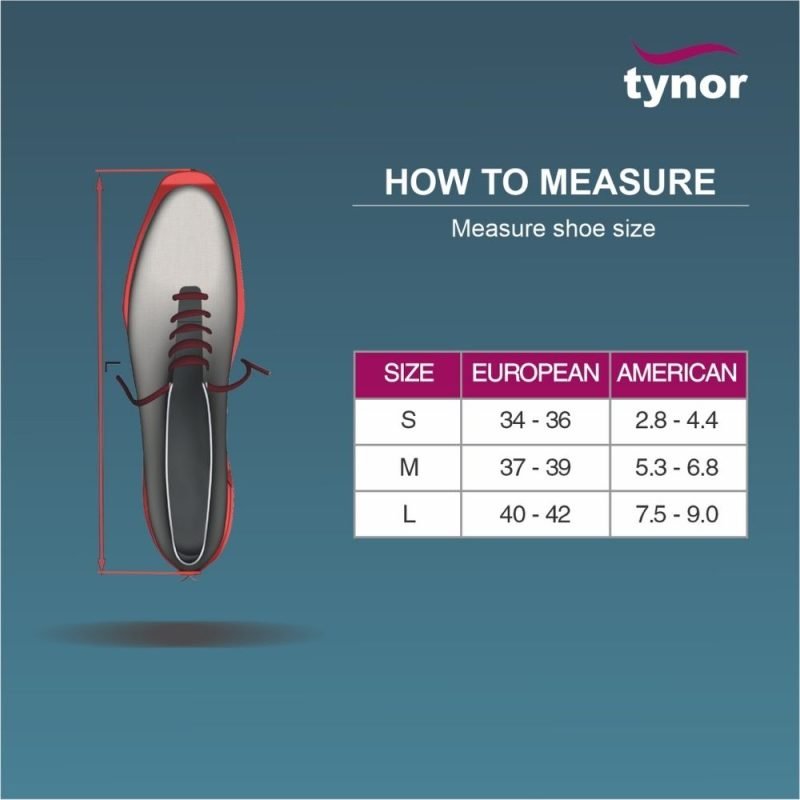 Tynor Medial Arch Orthosis Foot Arch Support Inserts For Flat Feet And Plantar Fasciitis size chart